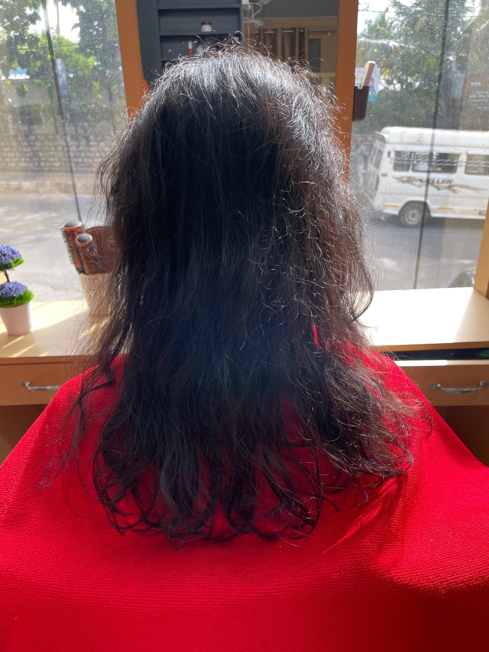 fizzy hair before keratin treatment at charlie and guys